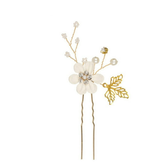 Nvzi-a Bridal Flower Wedding Hair Pins Crystal Pearl Hair Combs Clips Headpiece Gold Wedding Hair Accessories Jewelry with Rhinestone for Brides Bridesmaids Women (White)