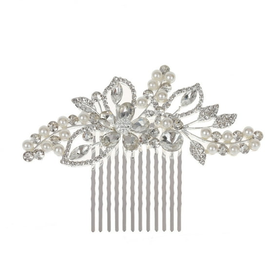 Nvzi-a Bridal Flower Wedding Hair Pins Crystal Pearl Hair Combs Clips Headpiece Gold Wedding Hair Accessories Jewelry with Rhinestone for Brides Bridesmaids Women (Silvery)