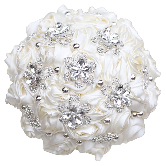 Nvzi-a Bridal Holding Wedding Bouquet Bridesmaid Satin Rose Artificial Pearls Satin Ribbons Wedding Floral Bouquet,Beige