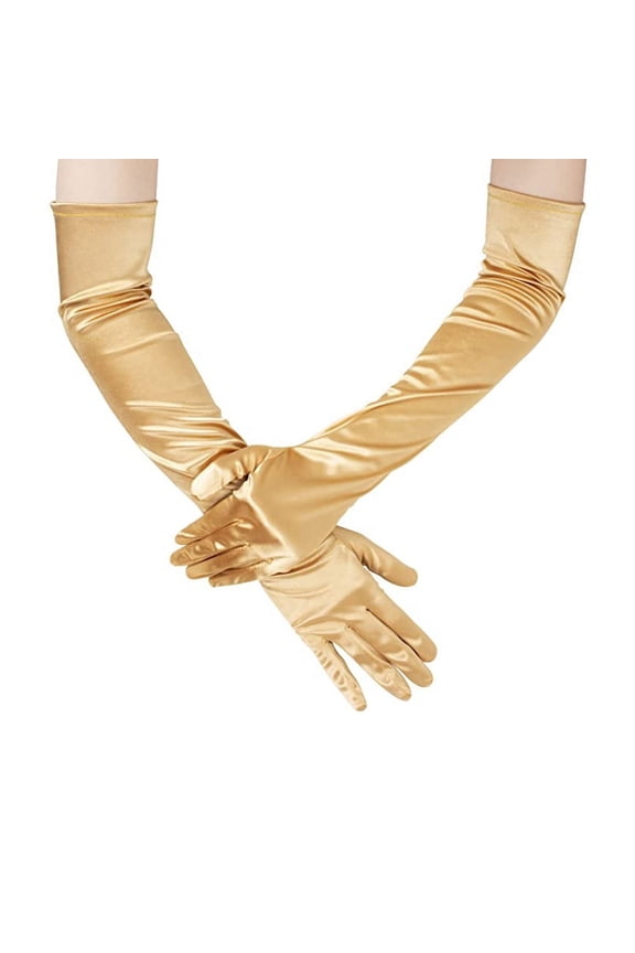 Classic Adult Size Long Opera Length Satin Gloves 21.7"Golden