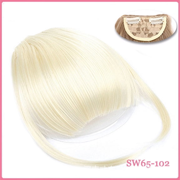 Nvzi-a Clip in Bangs, Synthetic French Bangs Hair Clip, Fake Bangs Fringe with Temples Hairpieces for Women Natural Curved Bangs Clip in Hair Extensions for Daily WearWhite Blonde