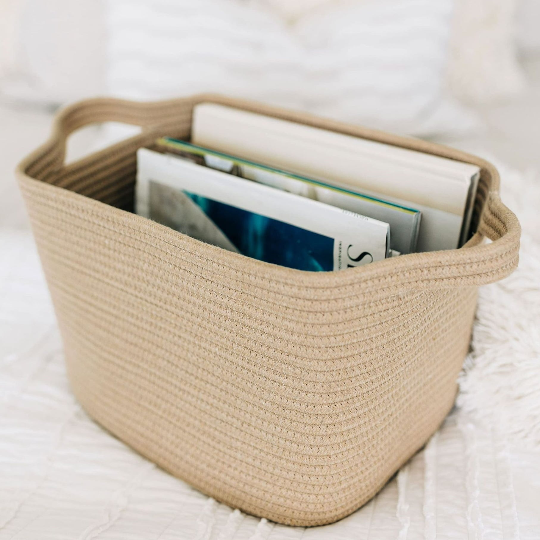 Nvzi-a Cube Storage Bins - Towel, Book, Cloth, Shoes, Closet Shelf Woven Baskets for Office, Baby Laundry,13 * 11 * 9.4 inch Khaki