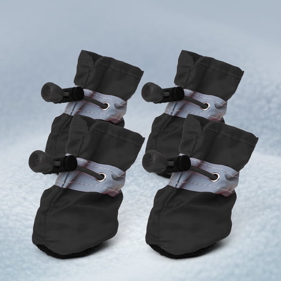 Nvzi-a Dog Boots Paw Protector, Anti-Slip Winter Dog Shoes with Reflective Straps for Small Medium Dogs ,Size 4,4PCS,Black