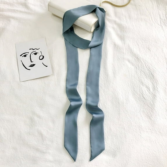 Nvzi-a Elegant Personalized Scarf, Solid Color Slender Narrow Scarf with Ribbon Binding Bag Handle Scarf Binding Hair Small Ribbon Decoration Scarf Hair Band Scarf (Blue)