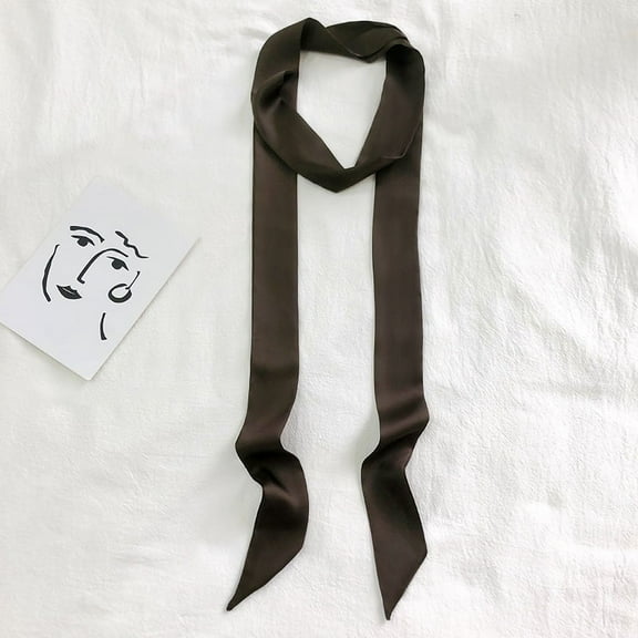 Nvzi-a Elegant Personalized Scarf, Solid Color Slender Narrow Scarf with Ribbon Binding Bag Handle Scarf Binding Hair Small Ribbon Decoration Scarf Hair Band Scarf (Coffee Color)