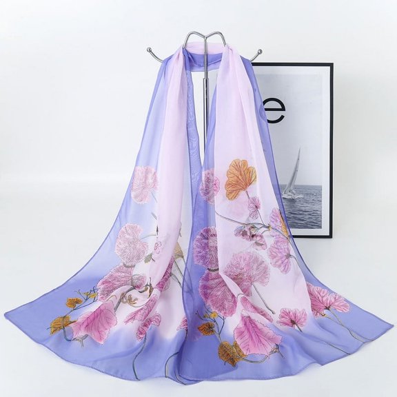 Nvzi-a Elegant Personalized Scarf Square Scarf New Chiffon Scarf Spring Fashion Print Thin Scarf Decoration Sun Protection Shawl -1 Piece (Purple)