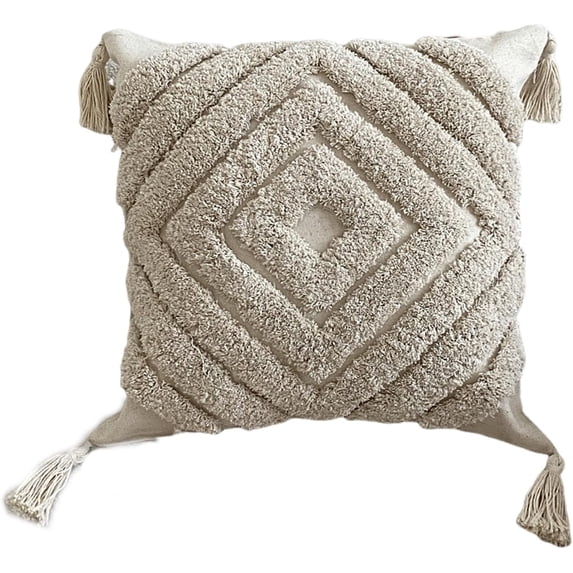 Nvzi-a Embroidered Farmhouse Style Pillowcase Bohemian Ethnic Tassel Design Thickened Sofa Bedside Cushion Office Tufted 17*17inch(05)