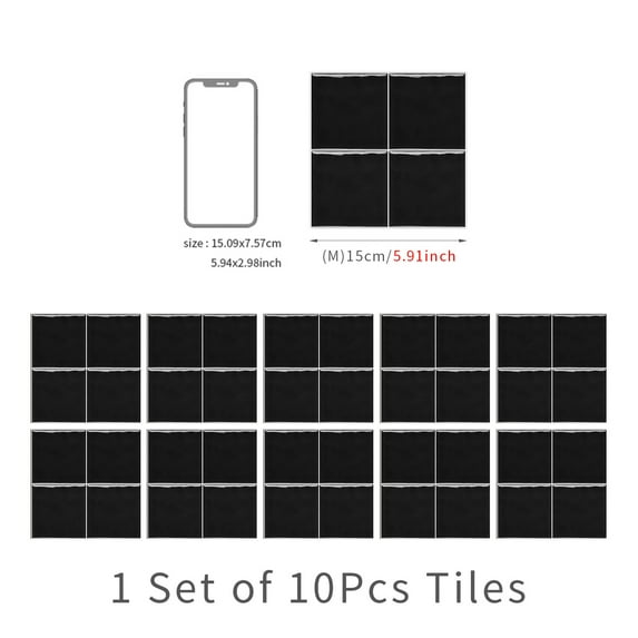 Nvzi-a European style ceramic tile black series thickened crystal film waterproof and anti fouling kitchen bathroom square self-adhesive wall sticker home decoration -10 pieces, style A
