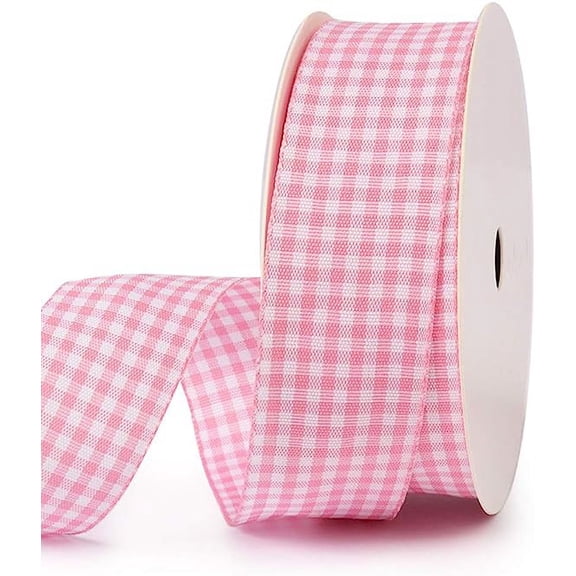 Nvzi-a Gingham Ribbon Checkered Ribbon 1-Inch Wide Taffeta Plaid Ribbon 25 Yard Long 100% Polyester Woven Edge (Baby Pink, 1 Inch)