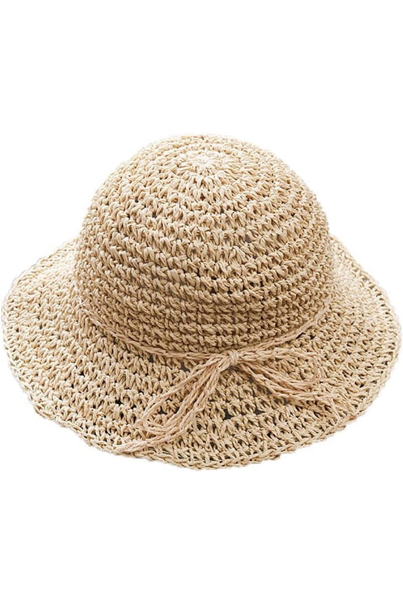Girls Floppy Foldable Packable Wide Brim Summer Sun Hats Beach Straw Hat for Toddlers Kids Beige