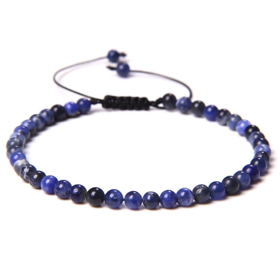 Nvzi-a Handmade Beaded Bracelet, Suitable for Both Men and Women, 4mm Fine Beaded Bracelet Woven Adjustable Natural Stone Beaded Handmade Bracelet (Blue Black)