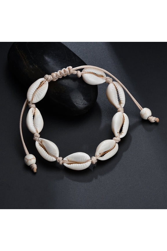 Handmade Seashell Bracelet Bangles, Size Adjustable for Women Beach Jewelry-White