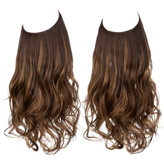 Nvzi-a Long Wavy Wig piece with Invisible Transparent Adjustable Size Fish Line Curly Hair Piece Hidden Secret Hairpiece for Women No Clip 18 Inch,Brunette Blonde