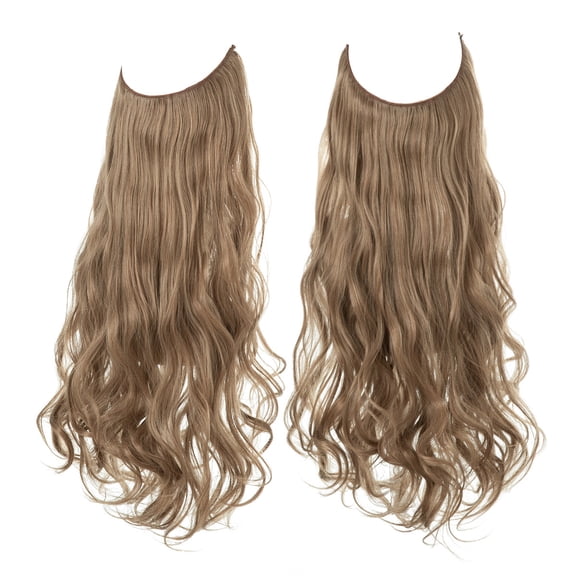 Nvzi-a Long Wavy Wig piece with Invisible Transparent Adjustable Size Fish Line Curly Hair Piece Hidden Secret Hairpiece for Women No Clip 18 Inch,Light Pecan Blonde