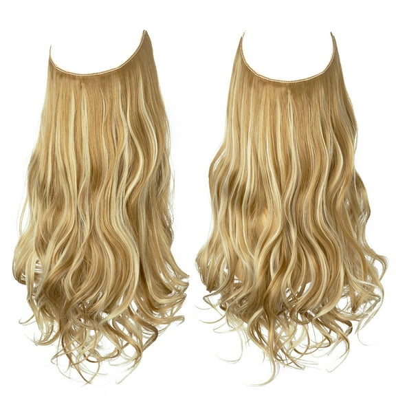 Nvzi-a Long Wavy Wig piece with Invisible Transparent Adjustable Size Fish Line Curly Hair Piece Hidden Secret Hairpiece for Women No Clip 22 inch,Honey Blonde