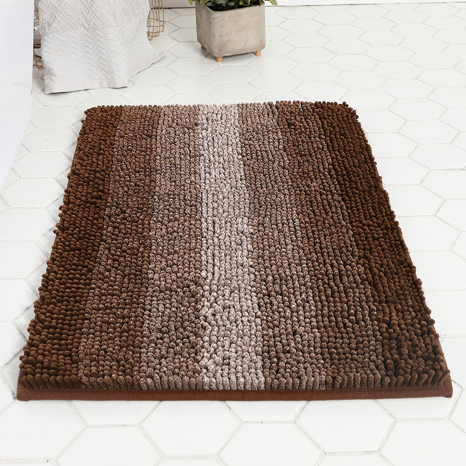 Nvzi-a Luxury Bathroom Rug Mat, Extra Soft and Absorbent Microfiber Bath Rugs, Non-Slip Plush Shaggy Bath Carpet, Machine Wash Dry, Bath Mats for Bathroom Floor,（Gradient dark brown）