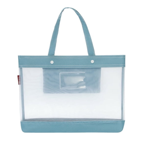 Nvzi-a Mesh Zipper Pouch 15.75*11in, Large Double Pocket File Bag with Handle, A4 Size Foldable Document Storage for Puzzle Project/Cross Stitch/Travel/OfficeBlue Gray