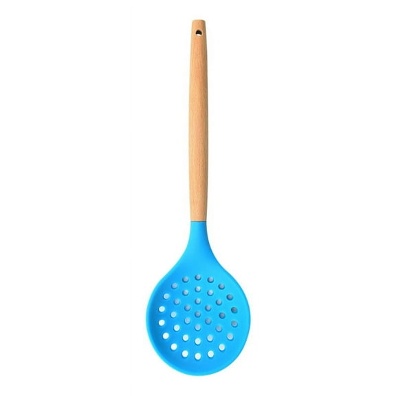 Nvzi-a Non-Stick Silicone Kitchen Utensils,Cooking Strainer Wooden Handle Colander Spoon Skimmer Strainer BPA Free for Baking & Serving Pink 12.68" x 3.78"