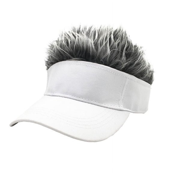 Nvzi-a Sun Hat Peaked Wig Adjustable Baseball Cap (White + Silver Gray)