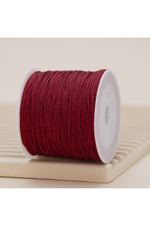 Nylon Thread Bracelet Cord, Satin Rattail Silk Cord Silky Beading String, Braided Bracelets, Pendants Necklace, Keychains Lanyards, Jewelry Making-Dark Red