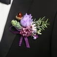 thumbnail image 1 of Nvzi-a Pack of 2 Brooch Bouquet Corsage Classic Artificial Groom Bride Flowers with Pin Suit Decoration Boutineers for Men Wedding, Prom, Party,Homecoming,Purple E, 1 of 2