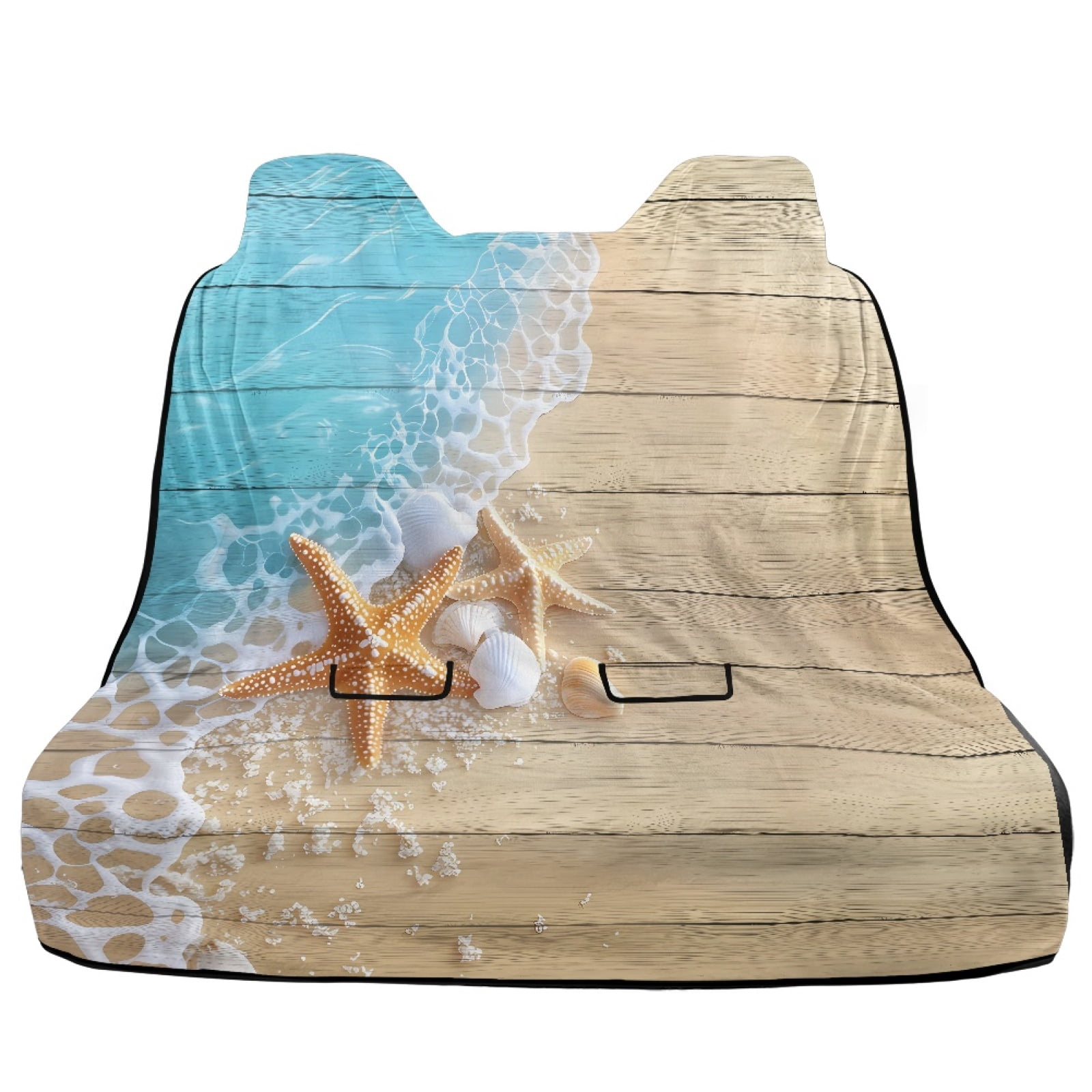 Xoenoiee Beach Starfish Seashell Wood Print Back Seat Cover Waterpoof Rear Bench Towel Seat Cover for Gym Swimming Surfing Running, Non-Slip Rear Seat Protector Universal Fits Auto Truck Van SUV
