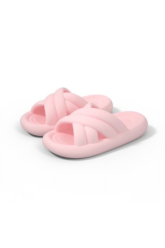 Pillow Slippers for Women and Men Non Slip Quick Drying Shower Slides Bathroom Sandals Ultra Cushion Thick SoleSize36-37Pink