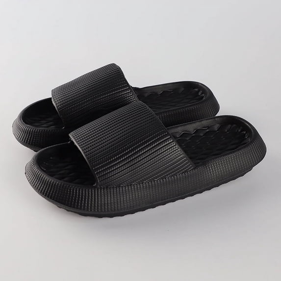 Nvzi-a Pillow Slippers for Women and Men Non Slip Quick Drying Shower Slides Bathroom Sandals ,Ultra Cushion ,Thick Sole(Size:44-45,Black)