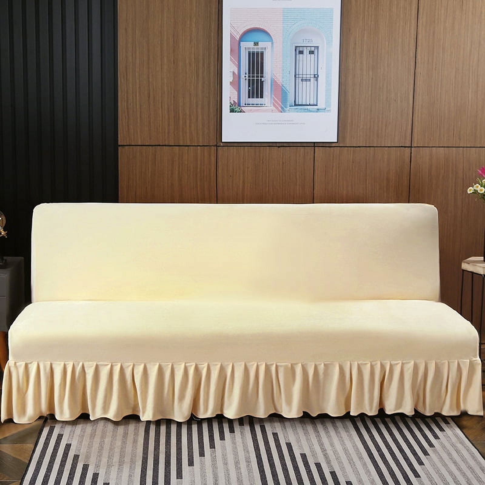 Nvzi-a Sofa Cover for Folding Sofas Stretch Couch Covers for Living Room Easy Fit Washable Furniture Sofa Protector with Skirt 70.86-78.74*47.24inch (Beige)