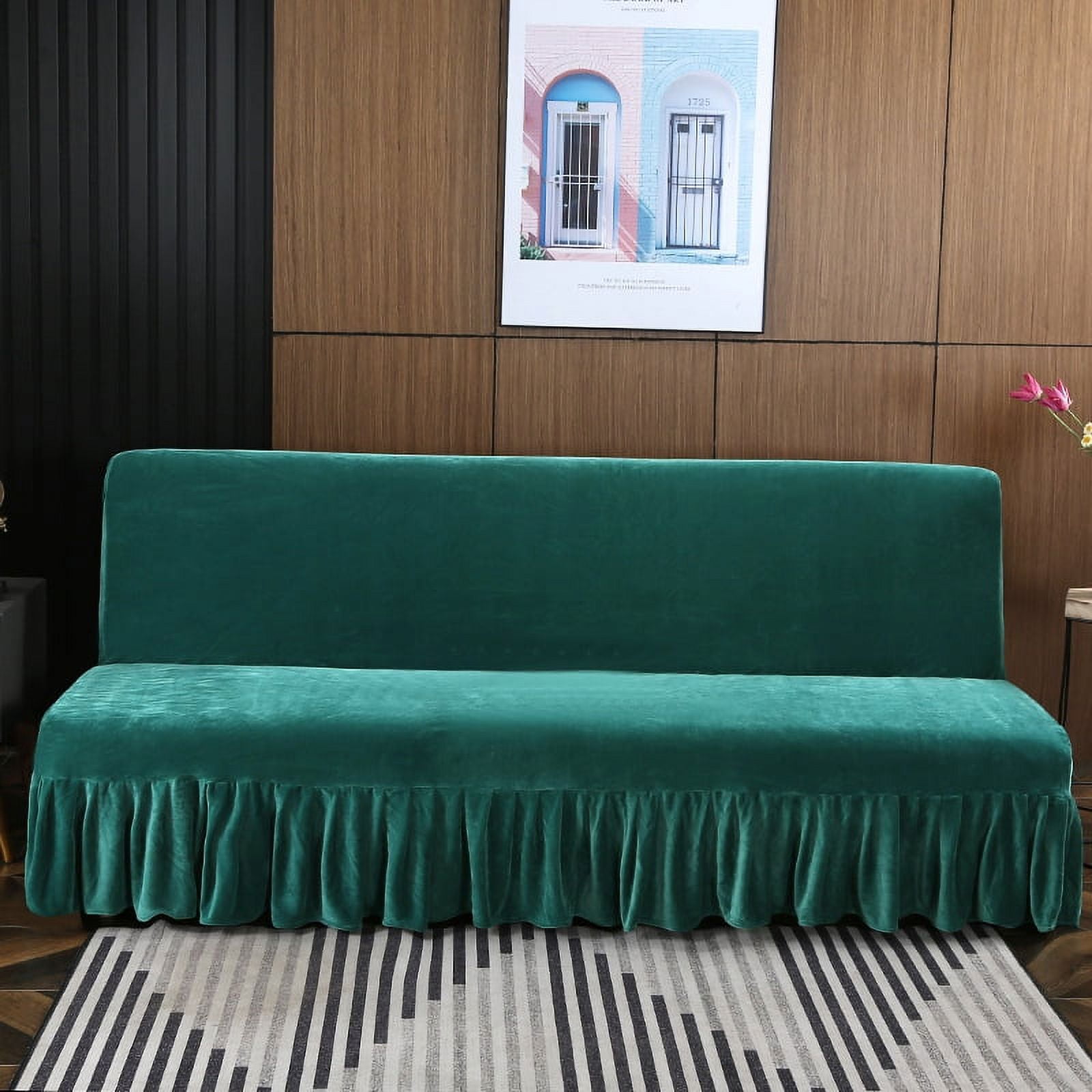 Nvzi-a Sofa Cover for Folding Sofas Stretch Couch Covers for Living Room Easy Fit Washable Furniture Sofa Protector with Skirt 70.86-78.74*47.24inch (Dark Green)