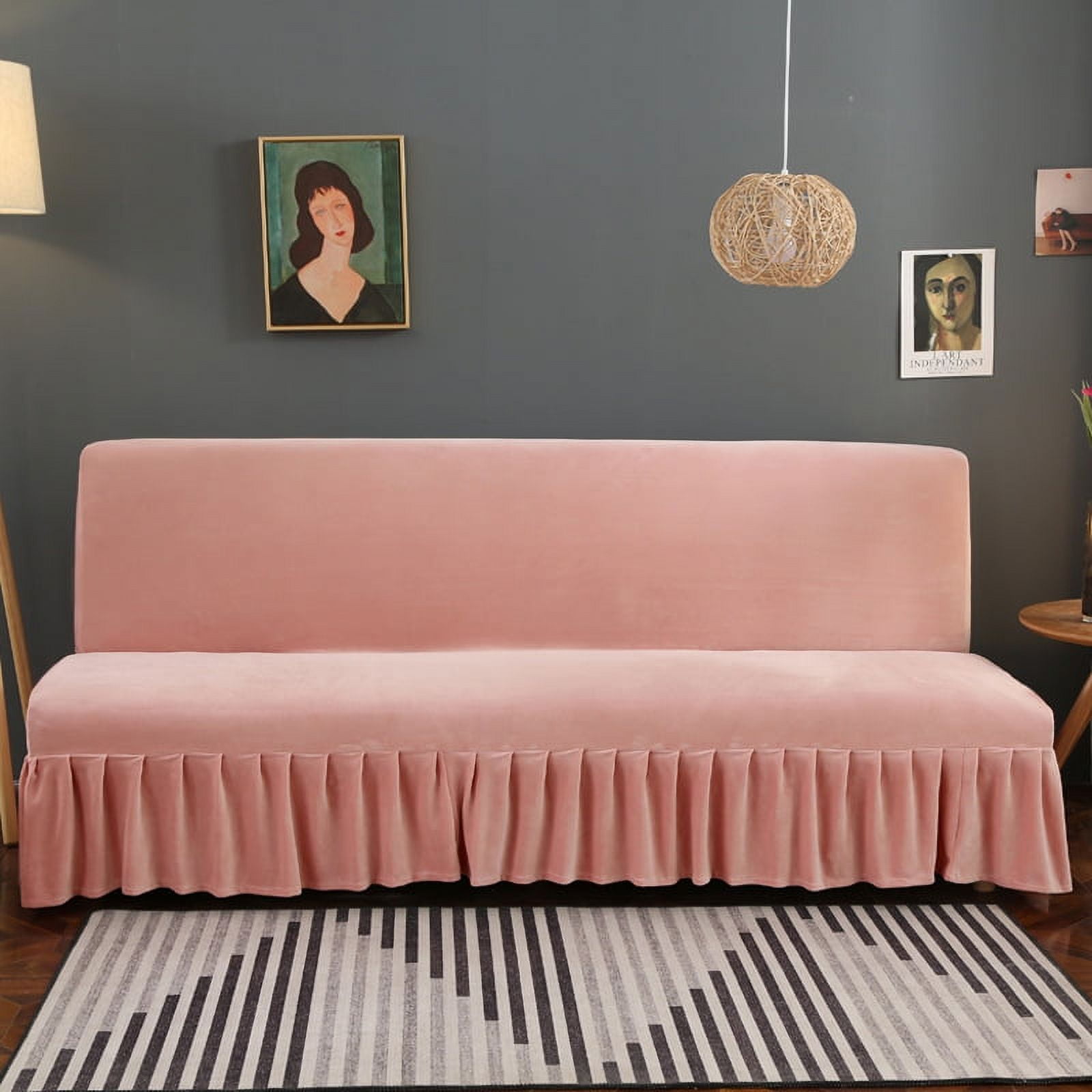 Nvzi-a Sofa Cover for Folding Sofas Stretch Couch Covers for Living Room Easy Fit Washable Furniture Sofa Protector with Skirt 70.86-78.74*47.24inch (Pink)