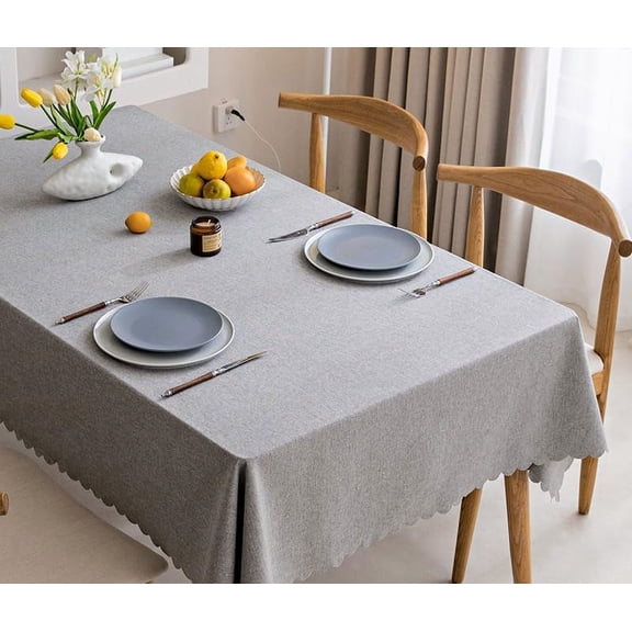 Nvzi-a Solid Color Cotton Linen Fabric Tablecloth, Waterproof and Oil-Proof, Non-Washable, High-end Sense of Luxury TableclothGray
