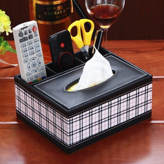 Nvzi-a Tissue Box Cover Leather Retro Rectangular Multifunctional Remote Control Stationery Napkin Holder, Modern Facial Tissue Pumping Paper Dispenser Desk Organizer Storage Box Home,Black A01