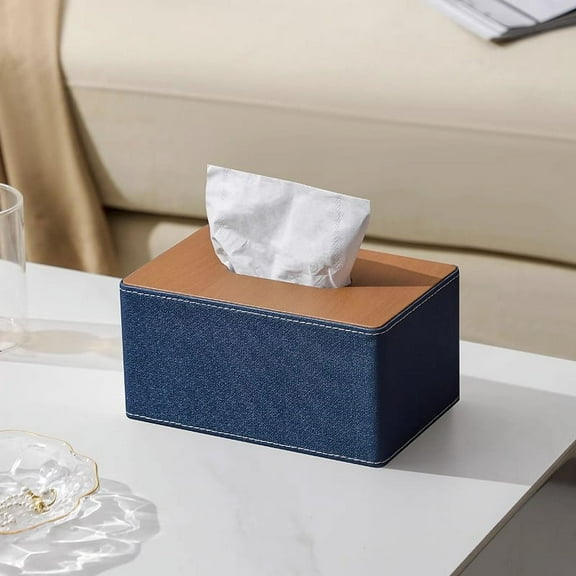 Nvzi-a Tissue Box Cover, Leather Tissue Box Holder, Rectangular Tissue Box Covers for Kleenex, Napkin, Rectangle Tissue Holder for Bathroom Home Office 7.48*4.72*3.74in(Blue,S)