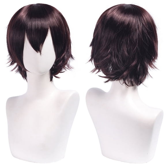 Nvzi-a Unisex Anime Short Hair Wig Cosplay Anime Wig Fluffy Layered Costume Wig Heat Resistant Synthetic Costume Party Prom Wigs with BangsBlack Brown
