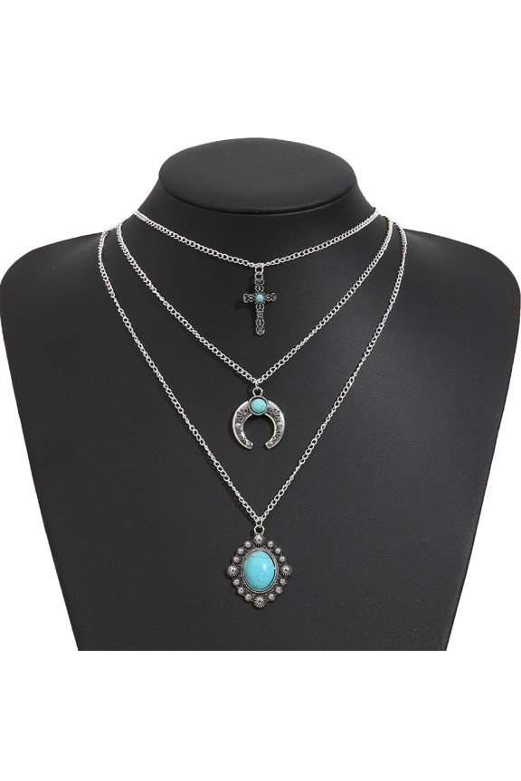 Nvzi-a Vintage Necklace Fashion Jewelry Sweater Chain Necklace Handmade Jewelry for Women (Silvery)