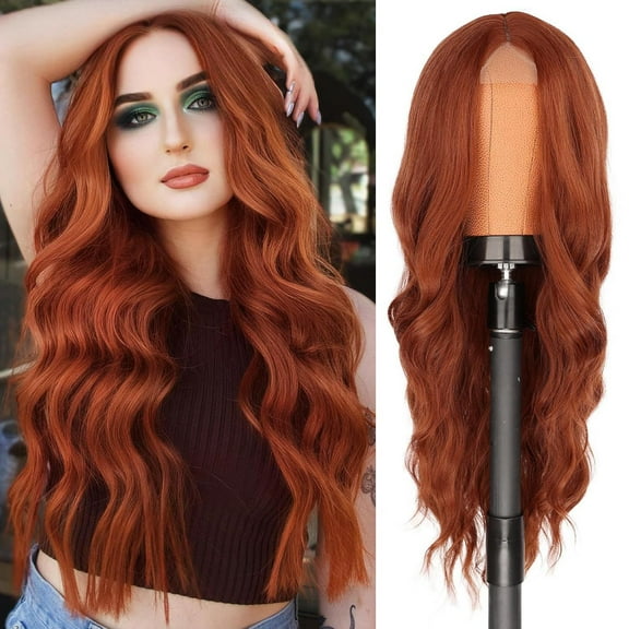 Nvzi-a Wavy Wig No Bangs Middle Parted Cosplay Hair for Daily Party(25.6in, Orange A04)