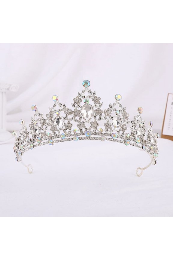 Wedding Tiara for Bride Princess Tiara Headband Bridal Crown,Crystal Rhinestone Hair Jewelry Decor for Queen Girl Bride Birthday Prom Wedding Pageant Halloween Costume Party(White+AB)