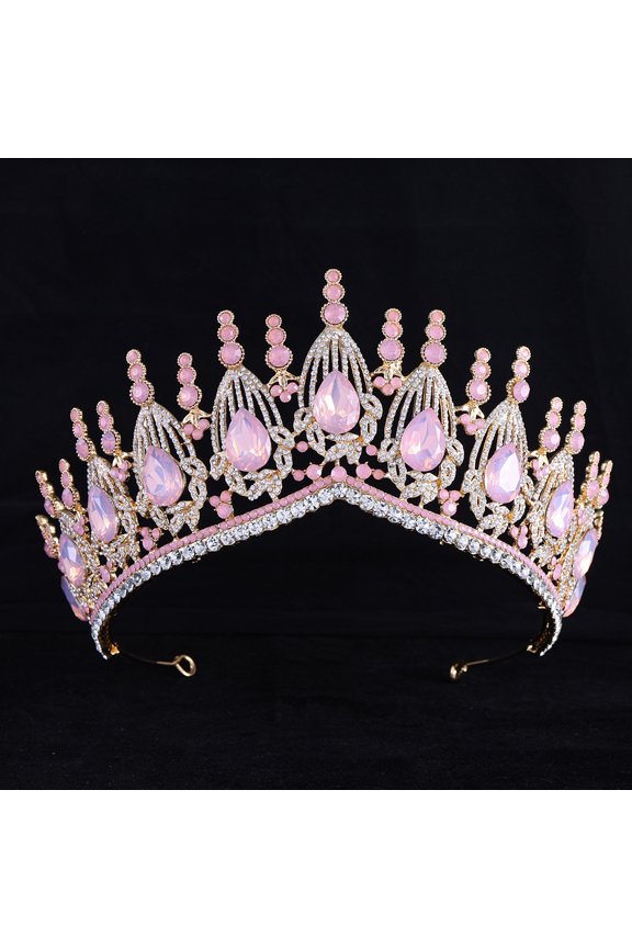 Wedding Tiara for Bride Princess Tiara Headband Bridal Crown,Crystal Rhinestone Hair Jewelry Decor for Queen Girl Bride Birthday Prom Wedding Pageant Halloween Costume Party(Pink)