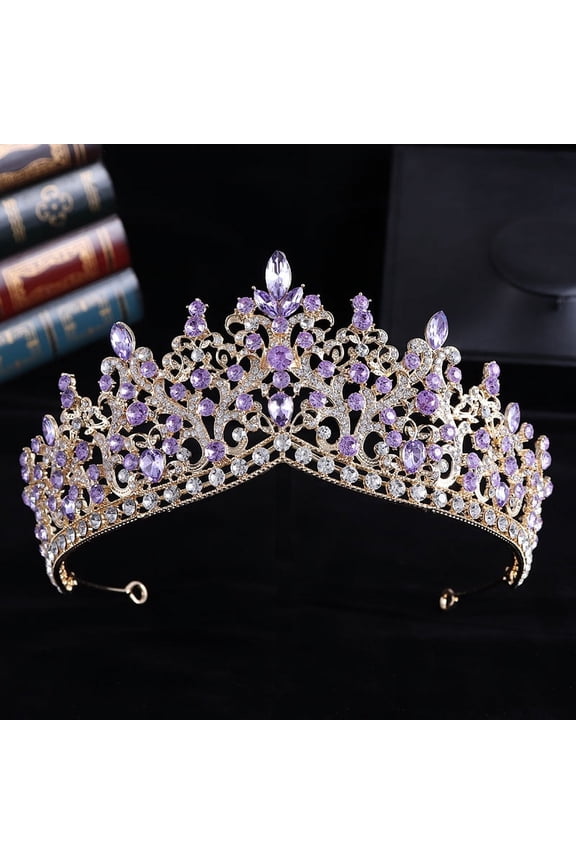 Wedding Tiara for Bride Princess Tiara Headband Bridal Crown,Crystal Rhinestone Hair Jewelry Decor for Queen Girl Bride Birthday Prom Wedding Pageant Halloween Costume Party(Purple)