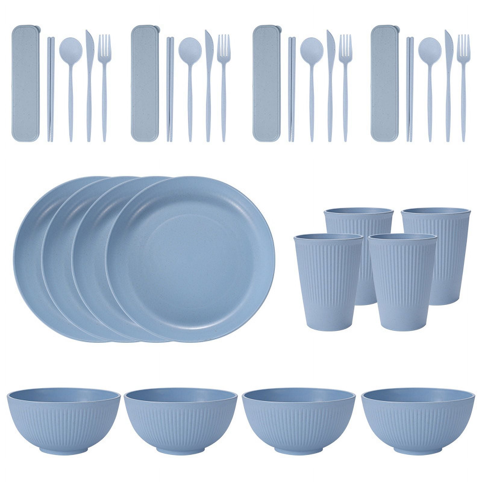 Nvzi-a Wheat Straw Dinnerware Sets, 32-Piece Plates and Bowls Sets ...