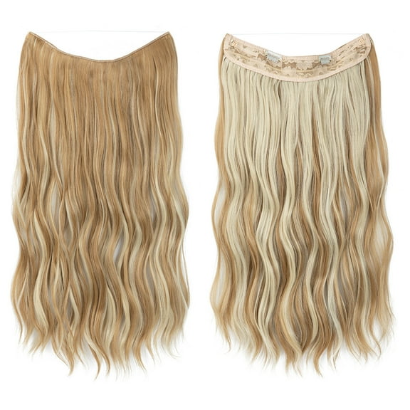 Nvzi-a Wire Hair Extensions Thick Curly Wavy Invisible Secret Extension Fish Line Clip in Hairpiece Synthetic for Women 16Inch ,Dirty Blonde