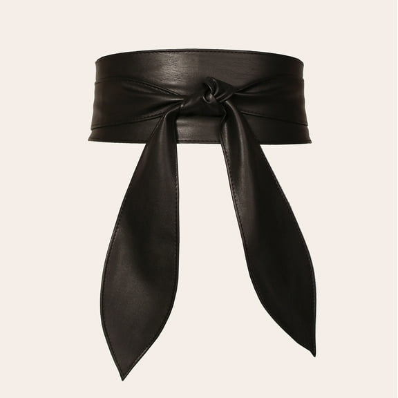 Nvzi-a Women Belt Fashion Wrap Around Wide Waistband Knotted Belt for Dress (Black)