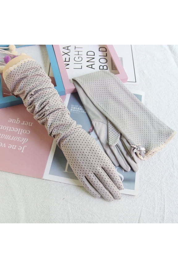 Women's Lightweight Sun Protection Gloves Summer UV Protection Long Drive Cotton Gloves (Gray)