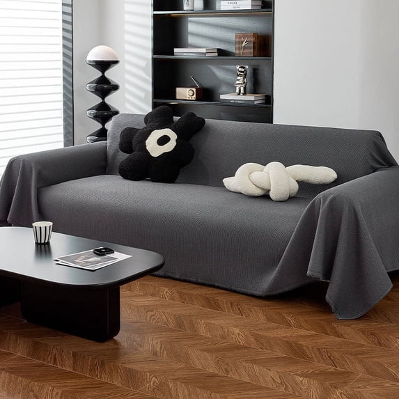 Nvzi-a Couch Cover Waffle Sofa Covers Sofa Towel Cover for Living Room Sofa Easy Fit Washable Furniture Sofa Protector 70.87*149.61inch (Dark Grey)