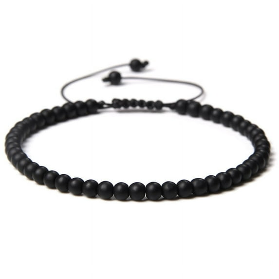 Nvzi-a handmade beaded bracelet, suitable for both men and women, 4mm fine bead bracelet woven with adjustable natural stone beads handmade bracelet (matte black)