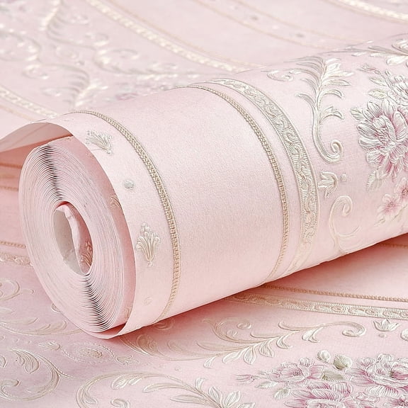 Nvzi-a striped self-adhesive wallpaper bedroom sticker European living room TV background wall wallpaper warm decoration room (pink)