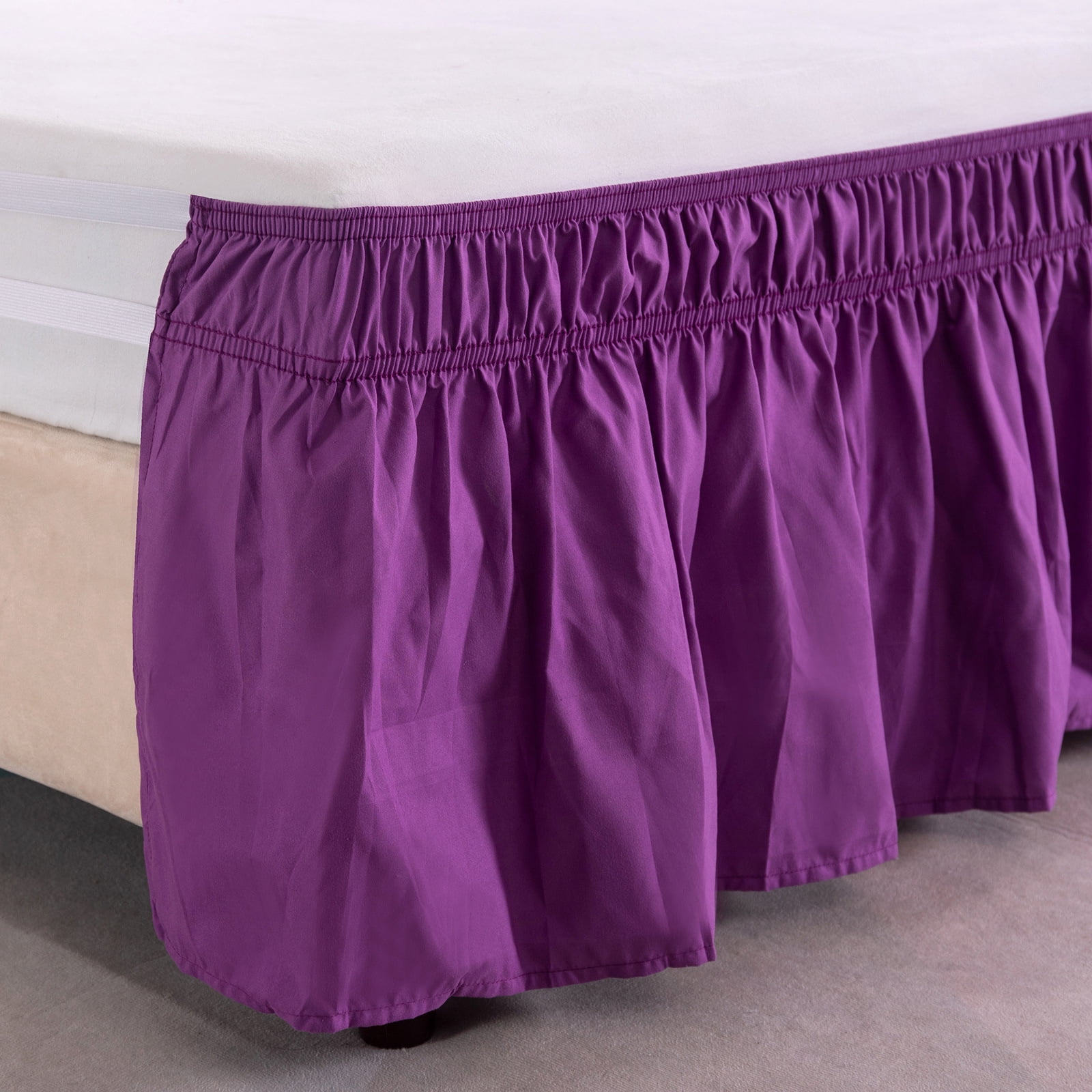 Nvzi adjustable elastic bed skirt 1 piece, Purple machine washable elastic dustproof bed skirt, easy to install, soft bed skirt for bedroom bed decoration, King 78*80+15inch