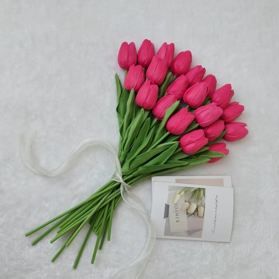 Nvzi artificial tulip Dark Pink -12 pieces, 13 inches long - PU bouquet with realistic touch, realistic petal texture, flexible stem, very suitable for home office wedding decoration