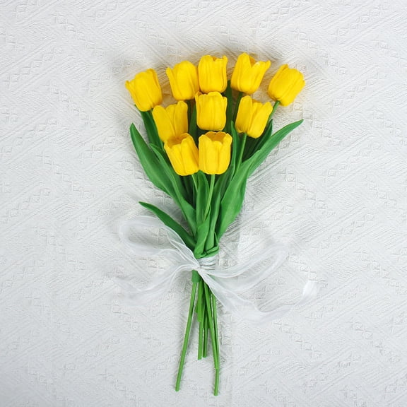 Nvzi artificial tulip Yellow -12 pieces, 13 inches long - PU bouquet with realistic touch, realistic petal texture, flexible stem, very suitable for home office wedding decoration